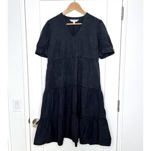 Ever New Denim Tiered Midi Dress in Black